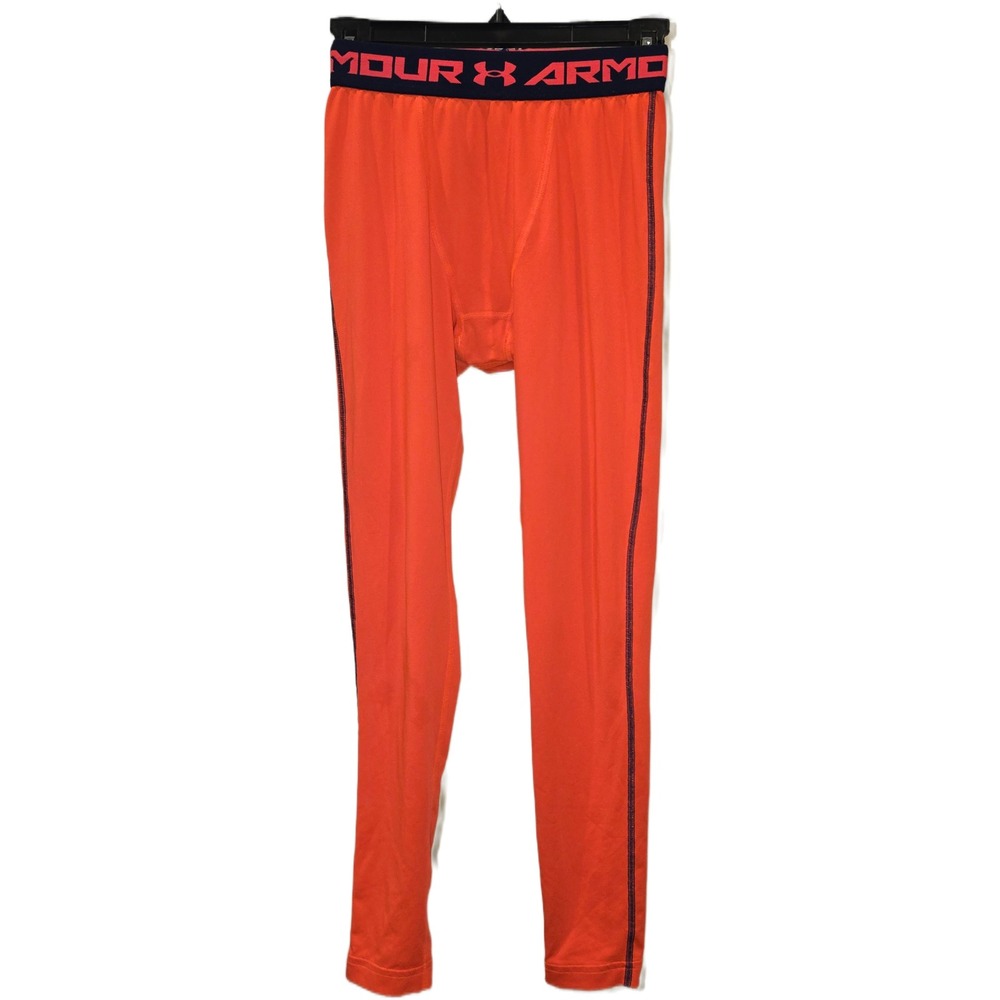 Under Armour HeatGear Compression Leggings Mens Medium Orange Navy Blue Tights